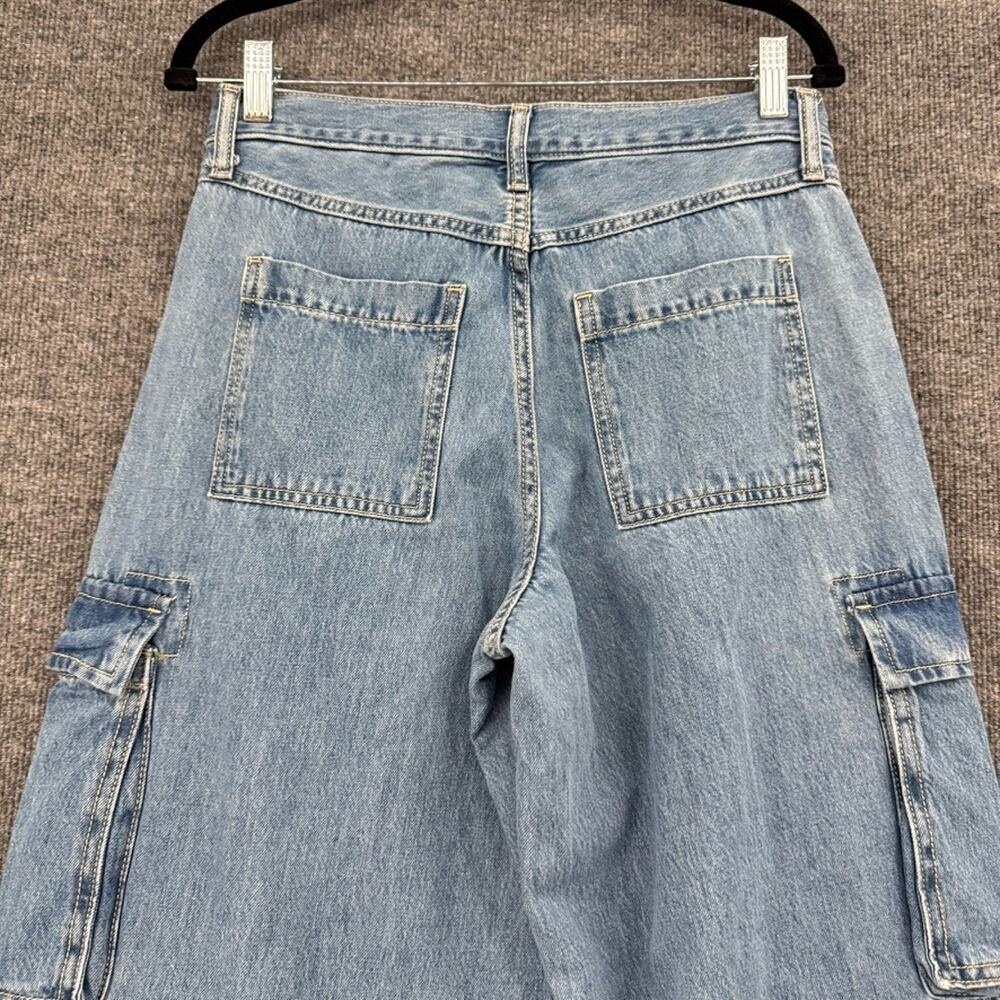 Old Navy Womens Baggy Wide Leg Cargo Jeans Size 4 Mid Rise Cotton Skater Y2K New - Picture 5 of 11